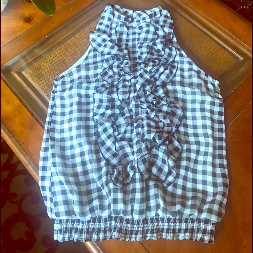 Black and white plaid blouse